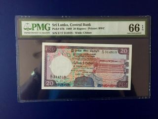 Sri Lanka Ceylon 20 Rupee Bank Note 1989 Pmg 66 Gem Unc