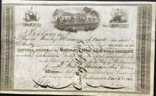 Baltimore & Ohio Rail Road Co Stock 1843.  Louis Mclean,  President.  Historic.  Vf
