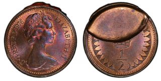 Britain Elizabeth Ii.  1976 Ae 1/2 Penny.  Pcgs Ms65rb Error.  Km 914