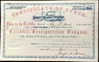 Columbia Transportation Co Stock 1863 Washington Territory Steamboats Panama Vf,