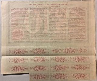 China Chinese 1885 Oriental Bank Corporation 10 Pounds Coups UNC Bond Share VFC 2