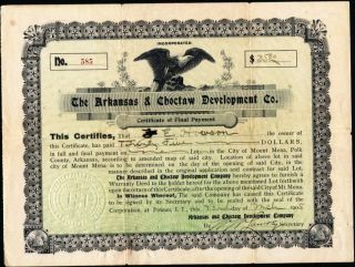 Arkansas & Choctaw Development Co,  Poteau,  Indian Territory. ,  1905 Cancelled Stk