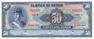 México 50 Pesos 17.  1.  1945 Series S Specimen Uncirculated Banknote Me50