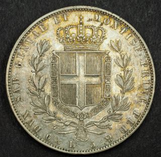 1843,  Kingdom of Sardinia,  Charles Albert I.  Large Silver 5 Lire Coin.  XF - AU 2