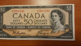 Bank Of Canada - - 1954 $50 - - Fifty Dollars Canadian Money - - Circulated