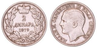 Ga.  204} Serbia 2 Dinara 1879 / Silver / Vf
