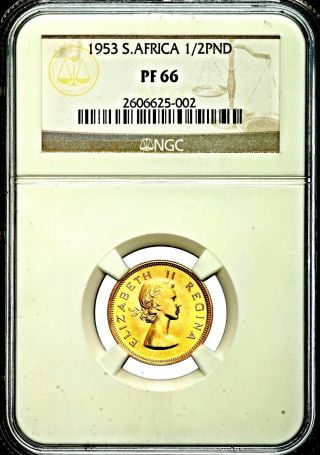 1953 Elizabeth II South Africa Gold Proof Half Sovereign 1/2 Pound £1 NGC PF66 3