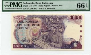 Indonesia 10000 10,  000 Rupiah 1979 P 118 Gem Unc Pmg 66 Epq