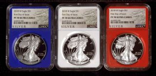 2018 - W American Silver Eagle | All Ngc Pf70 Ucam | Red,  White & Blue (ss8063)