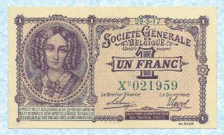 Belgium 1 Franc 1917 P86b Unc