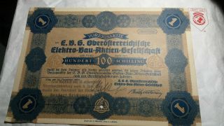 Austria 1937 Elektro - Bau - Aktien - Gesellschaft 100 Shilling Bond Cert. ,  Preferred