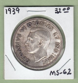 1939 Canadian One Silver Dollar Coin - Ms - 62