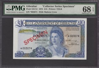10 Pounds 1975 Gibraltar - Specimen - Pmg Top Grade Pmg 68 Epq