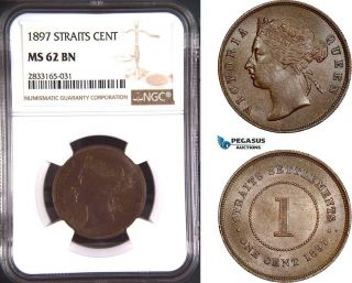 Ad775,  Straits Settlements,  Victoria,  1 Cent 1897,  Ngc Ms62bn