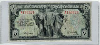 Canada 1935 The Canadian Bank Of Commerce $5 Note - F -