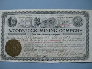 Woodstock Mining Company 500 Shares 1903