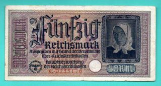 1940 - 1945 Germany Latvia 50 Reichsmark Eagle W/h Swastika 756