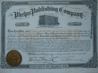 Phelps Publishing Company Preferred Stock Certificate 1921 State Of Ma