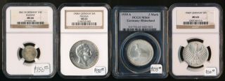 4 Awesome German 1861 - 1960 Silvers (ngc & Pcgs Ms63 To Ms66) No Rsrv