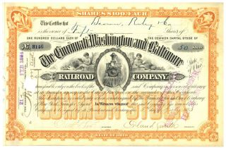 Cincinnati,  Washington And Baltimore Railroad Company.  Stock Certificate