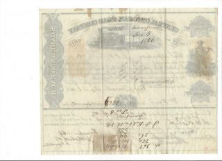 1866 Central Ohio Rail Road Co.  Stock Certificate Zanesville Ohio 2