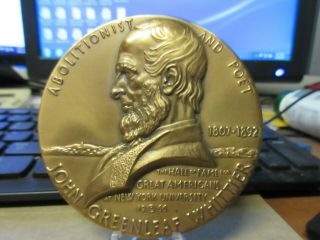 Nyu Hall Of Fame John Greenleaf Whittier By E.  Weistrop Bronze Medal 76mm Maco
