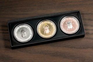 Cook Islands 2017 $5 X3 Scarabs Iii Solar Zenith 3x1oz Silver Proof Coins Set