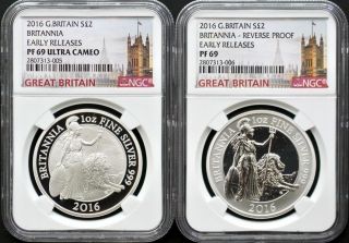 2016 Great Britain Silver Reverse Proof Set - Ngc Pf69 Early Releases -