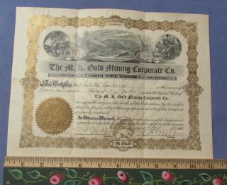 Vintage 1900 M K Gold Mining Stock Certificate 100 Shares Colorado Co