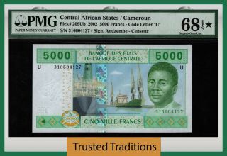 Tt Pk 209ub 2002 Central African States Cameroun 5000 Francs Pmg 68q Star