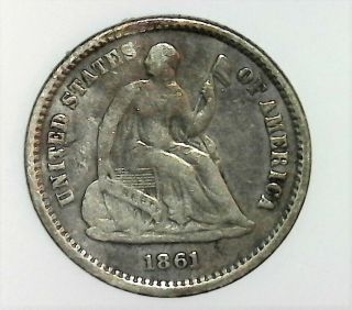 1861 Half Dime,  Silver Coin.  Readable Date And Some Letters In Liberty Visible