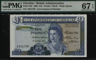 Tt Pk 22b 1986 Gibraltar / British Administration 10 Pounds Pmg 67q None Finer