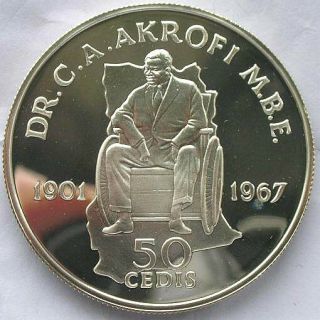 Ghana 1981 Iydp 50 Cedis Piedfort Silver Coin,  Proof