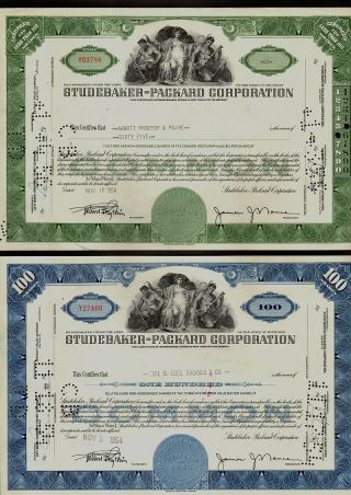 Set Of 2 Different Studebaker - Packard Corporation Michigan Old Stock Certificate