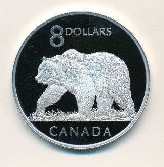 Canada 8 Dollars 2004 The Great Grizzly - Proof.  999 Fine Silver