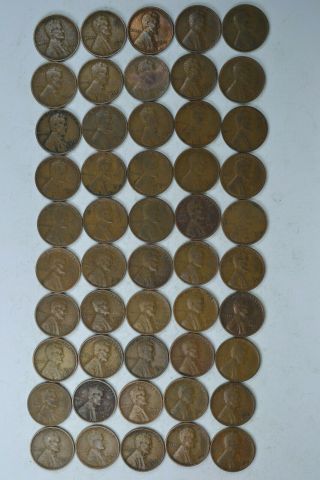 Roll Of 50 Circulated 1935 S Lincoln Wheat Cents