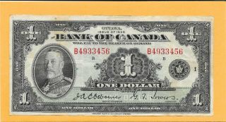 1935 Bank Of Canada One Dollar Bill B4933456 (old Note)