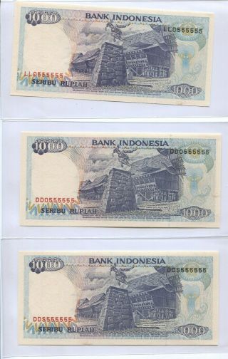 Indonesia 1992 Series 1000 Rupiah Solid Number Llo,  Ddo,  Dds 555555