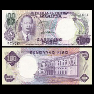 Philippines 100 Piso Banknote,  Nd (1969),  P - 147b,  Sign 8,  Unc,  Asia Paper Money