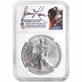 2019 $1 American Silver Eagle Ngc Ms70 Fdi Asf 1 Of 500 Jim Lovell Signature Lab