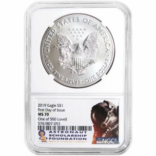 2019 $1 American Silver Eagle NGC MS70 FDI ASF 1 of 500 Jim Lovell Signature Lab 2