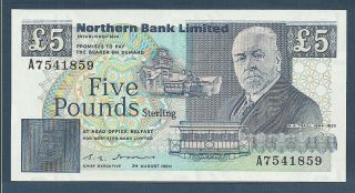 Northern Ireland,  Northern Bank Ltd.  5 Pounds,  1990,  P 193b,  Unc