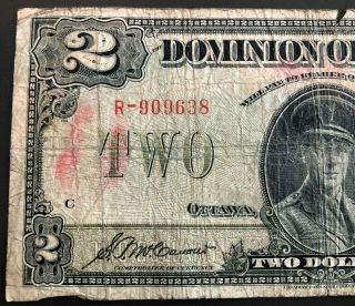 1923 Dominion of Canada $2 Dollar Bank Note Blue Seal R - 909638 2