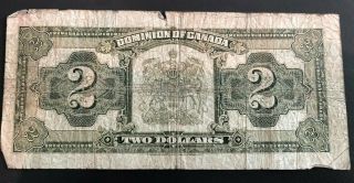 1923 Dominion of Canada $2 Dollar Bank Note Blue Seal R - 909638 4
