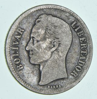 Silver - World Coin - 1922 Venezuela 2 Bolivares - World Silver Coin 9.  7g 024
