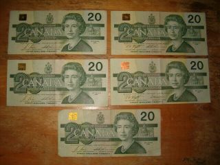Bank Of Canada 1991 Five $20 (twenty) Dollar Bills - Collect