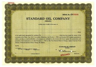 In.  Standard Oil Co. ,  1954 Specimen Stock Certificate Odd Shrs Xf Abn