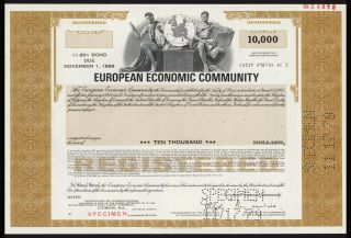 European Economic Community 1980 Specimen Registered $10,  000 Bond Xf Brown