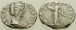 015.  Roman Silver Coin.  Julia Domna.  Ar Denarius.  Rome.  Juno.  Avf