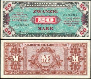 20 Mark 1944 - Allied Occupation Currency Pick:195a - Series: 049755062 - " Vf "